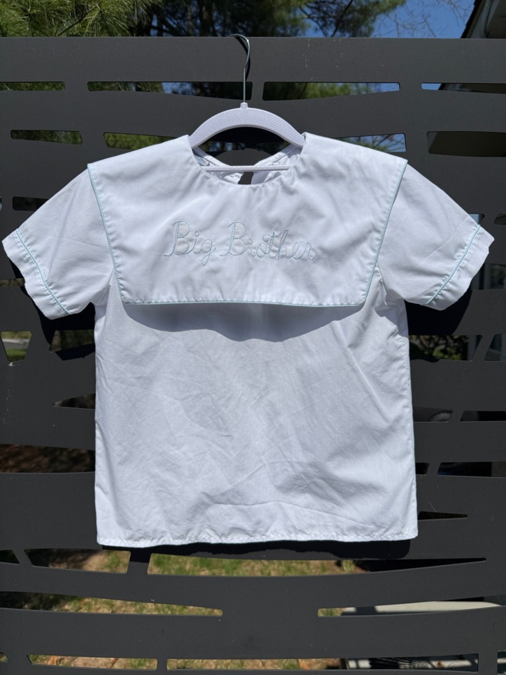 The Bubble Bee White Sailor-Style Top with 'Big Brother' Embroidery S 7